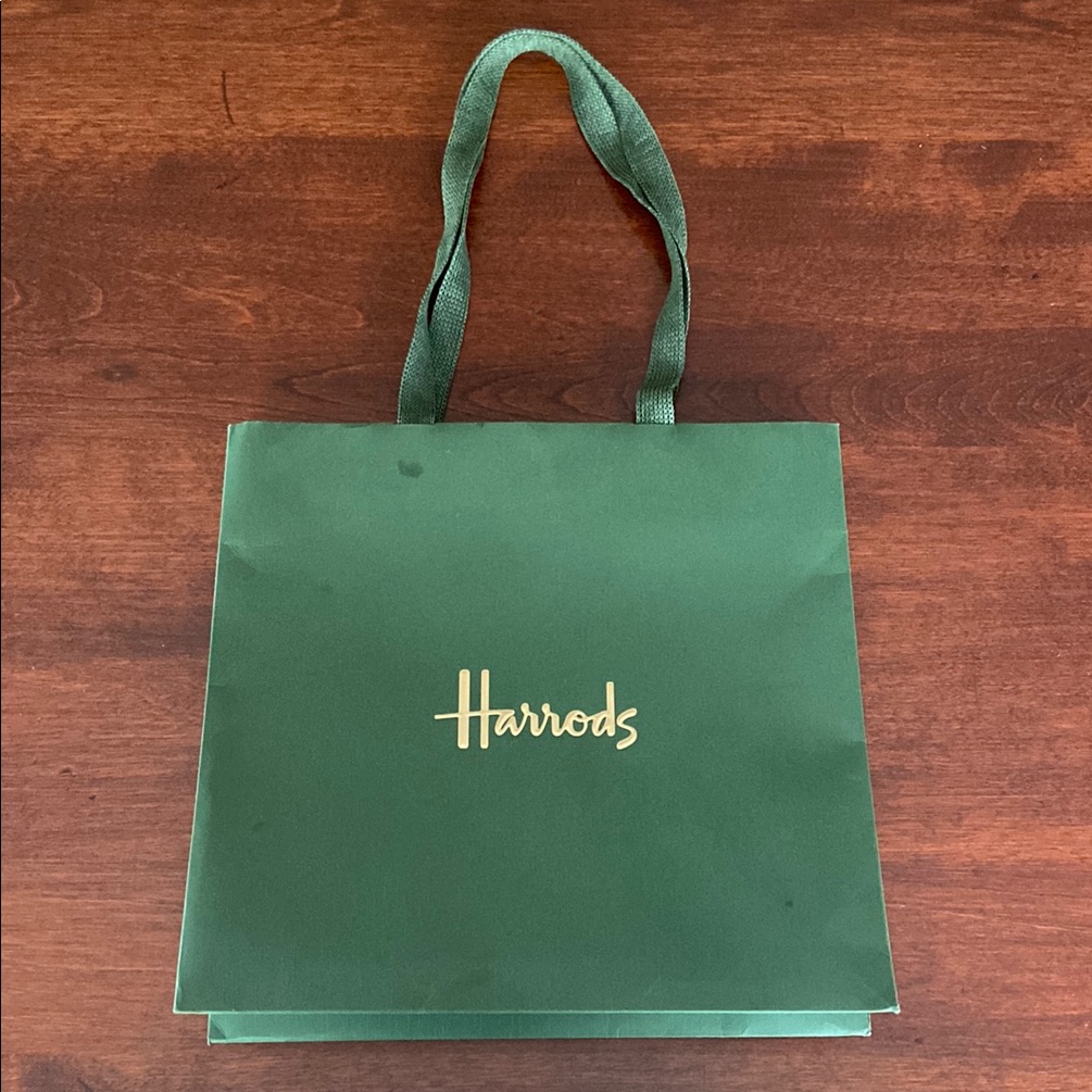 Harrods Green Shopping Bag With Gold Logo